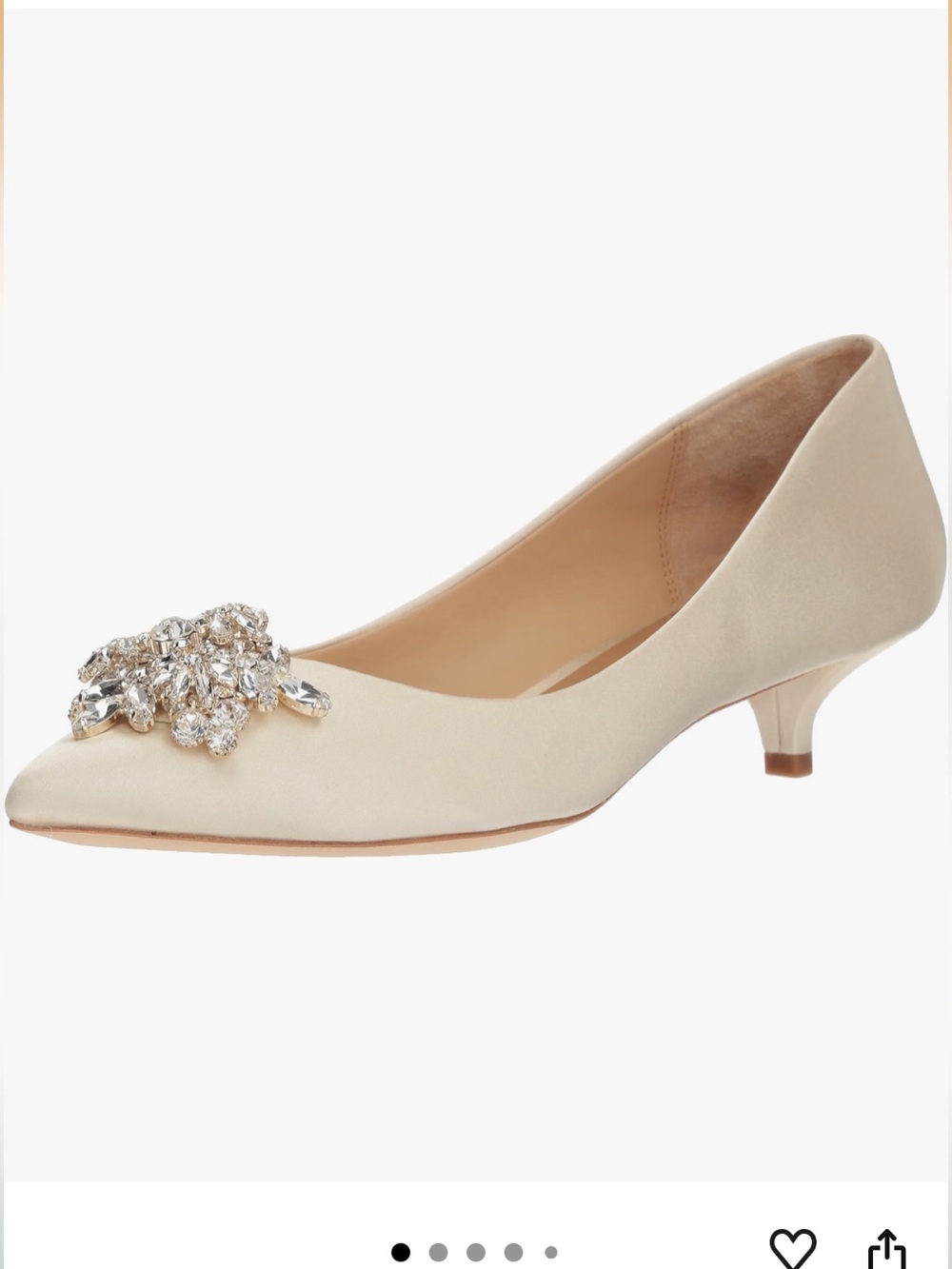 Badgley Mischka Ivory Satin Pointed Toe Heels with Crystal Brooch
